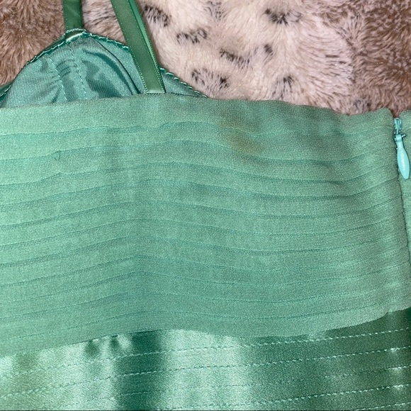 BCBGMAXAZRIA EMERALD GREEN/BLUE SILK CHIFFON WOVEN STRAPLESS MINI COCKTAIL DRESS - Picture 14 of 14